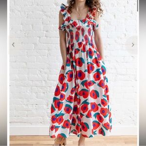 BUCKETLIST Red and Blue Floral Midi Dress